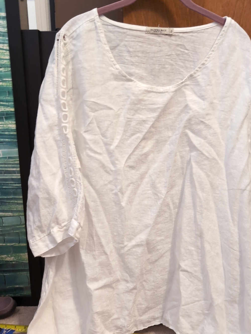 Valentina Naldi White Lightweight Linen Top with Lace Trim
